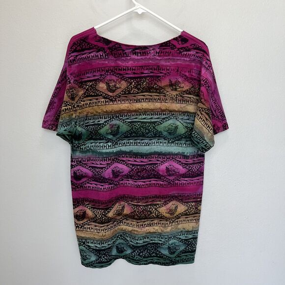 Hogs Breath Saloon Vintage Rainbow Stripe Multi Biker Short Sleeve Shirt Medium - Picture 5 of 5